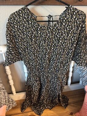 BCBGeneration Black Floral Short romper with Pink & Green Sprigs